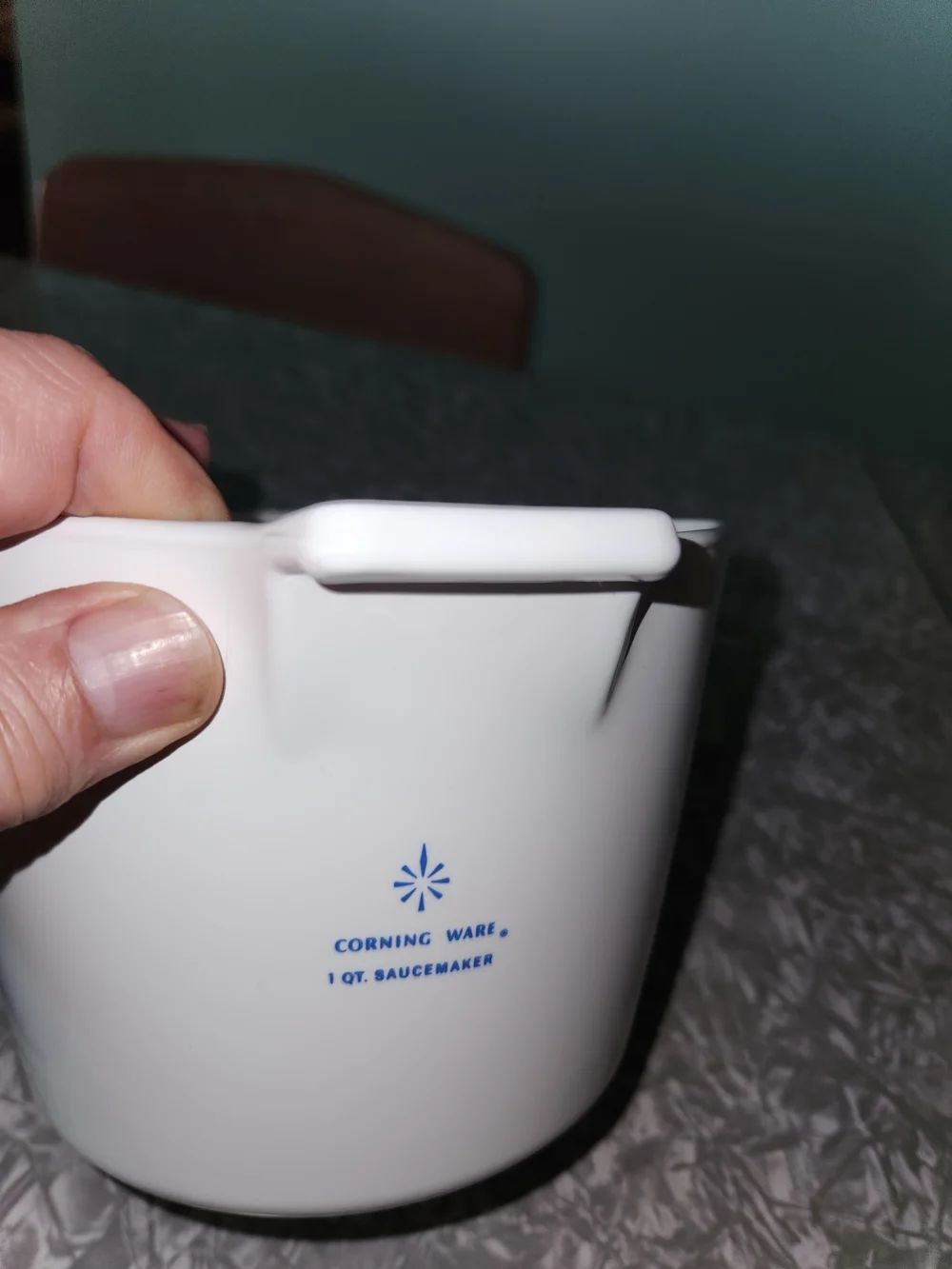 Corningware White Ceramic Pitcher with Blue Floral Design